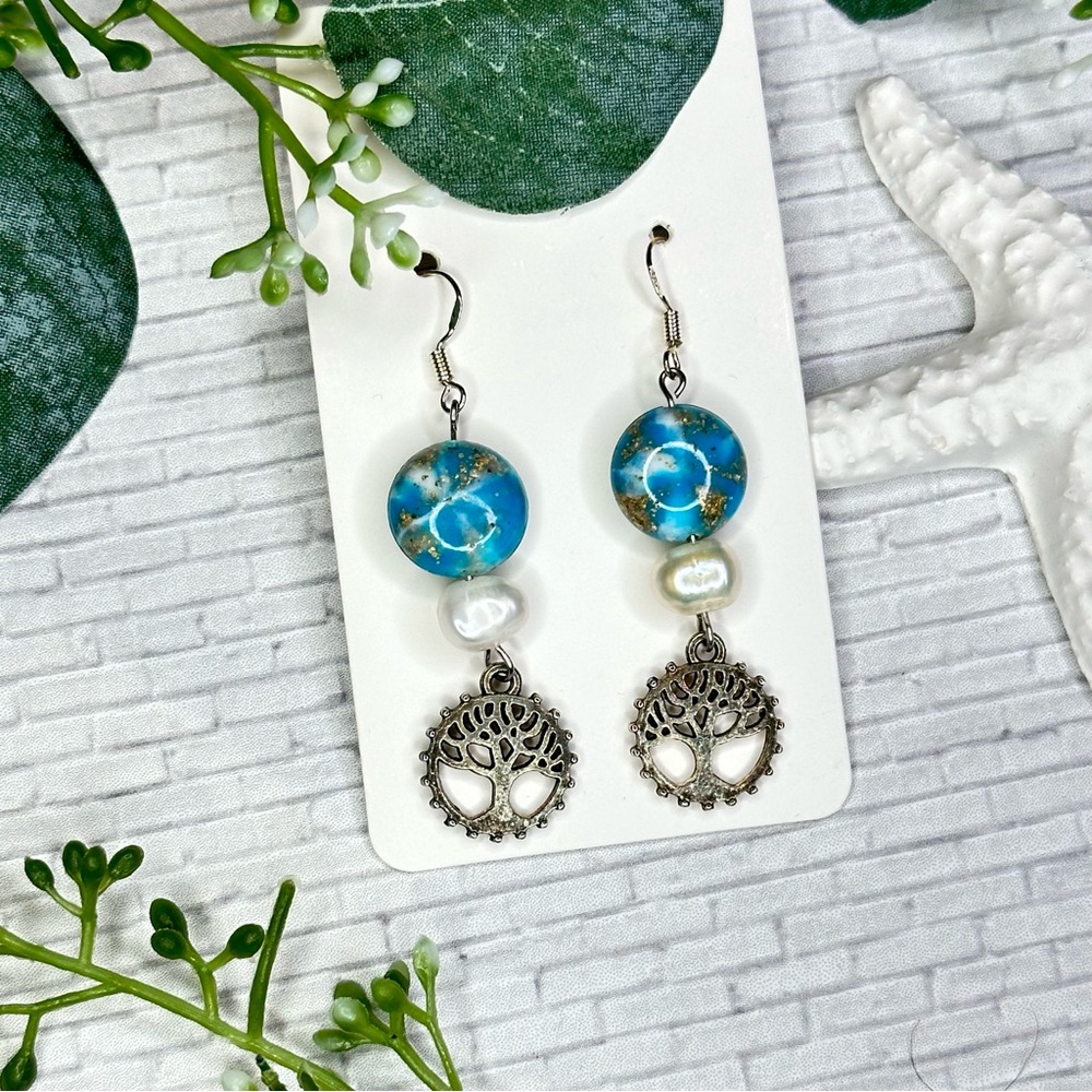 3/$25 Vintage Bead with Tree of Life Earrings